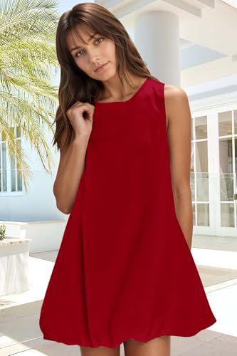 Image of COCOMARTS Dress for Women Summer Casual Linen Mini Dresses Sleeveless Crew Neck Bubble Keyhole Tie Back Vacation Sundress