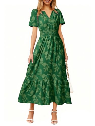 Image of Simplee Womens Summer Boho Maxi Dress Semi Formal Wedding Guest Short Sleeve V Neck Empire Waist Floral Long Dresses