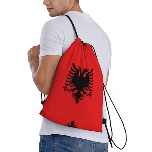 Medium Drawstring Bag - Sport Albanian flag Print Sackpack for Yoga, Dance, Travel, Hiking - Lightweight Storage3