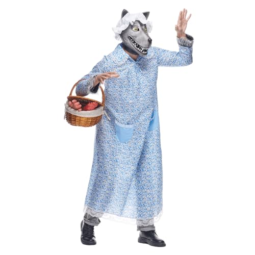EraSpooky Adulto Big Bad Granny Wolf Disfraz de Wolf Funny Halloween Hada de hadas Little Red Riding Caperina para hombres Mujeres