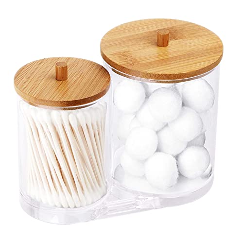 Maloftars Boîte de rangement pour cotons-tiges avec 2 sections - Distributeur de coton-tiges - Transparent Cover