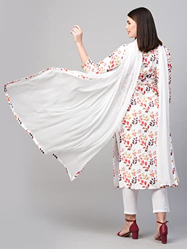 Image of GoSriKi Women's Cotton Blend Printed Straight Kurta Pant With Dupatta
