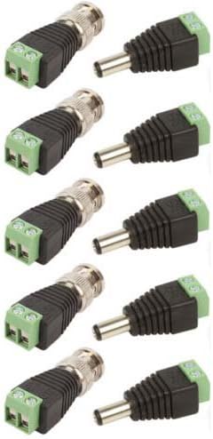 PNPBAZAAR - Set of 5 Pc. Each Bnc Connectors Screw Type (Green) and DC Connectors Screw Type (Green) For CCTV Camera DVR