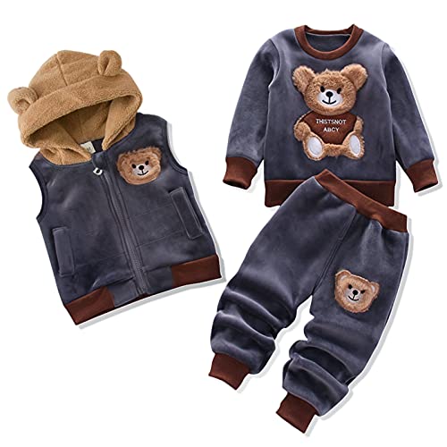 3PCS Winter Toddler baby boy girl clothes 6-24 Months Baby Sweaters Coat + Pants + Hooded Vest Outfit Set