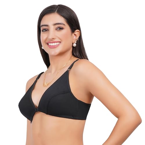 Image of Front Open Non Padded Bra - Made of Pure Cotton Full Coverage Non Wired Seamless Pushup Soft Cup for T-Shirt Saree Dress Sports Garment for Daily Use Everyday