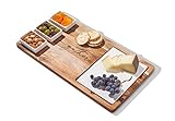 Acacia Wood Cheese & Charcuterie Board - Oprah’s Favorite Things 2022 - Féte Set Tray - Functional Serving Board incl. 4 Washable, Movable Serving Dishes, Makes Great Holiday/Wedding Gift - 18 x 9.5”