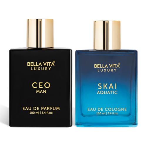 Bella Vita Organic CEO MAN & Skai Aquatic Duo: Eau de Parfum & Eau de Cologne (3.4 Fl.oz & 3.4 Fl.oz) | Long-Lasting, Vegan & Cruelty-Free Fragrances for Men & Women | Premium Gift Set