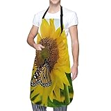 tuotaowenhua Schürzen BIB-Schürze mit verstellbarem Hals für Männer Frauen, geeignet für Wohnküche Kochen Sonnenblumenschmetterling 2
