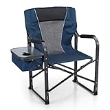 ALPHA CAMP Director Chair Folding Camping Chair with Side Table Heavy Duty Portable Chair with Cup Holder Cooler Bag Steel Outdoor Chair for Adults Oversized Lawn Chair for Picnic，Capacity-350 lbs