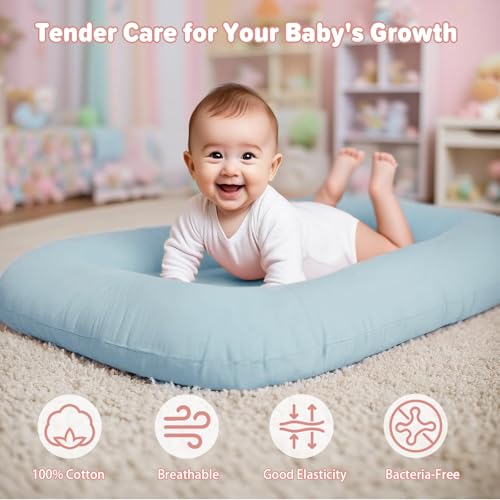 Baby Lounger for Infants Babies 0-24 Months, Bionic Organic Lounger, Soft Cotton Breathable Infant Floor Seats & Loungers for Newborn Baby Shower Gifts (Blue) - Thumbnail 2