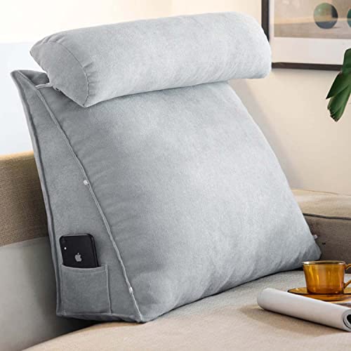 Almohada lumbar en forma de cuña de apoyo - Cojín ajustable para cuello y espalda para leer en el sofá, la cama y el cabecero - Almohada lumbar ideal para una máxima comodidad (Gris claro 45*45*20cm)