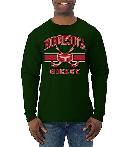Wild Bobby City of Minnesota Hockey Fantasy Fan Sports Mens Long Sleeve Shirt, Forest Green, Large