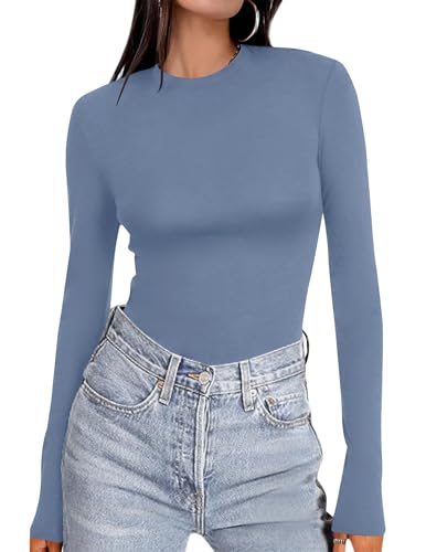 Ekouaer Women's Long Sleeve Fitted Thermal Top Blue-Gray XL