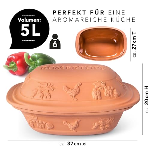 Römertopf Bräter Rustico für 6 Personen – 5 Liter Keramik Schmortopf