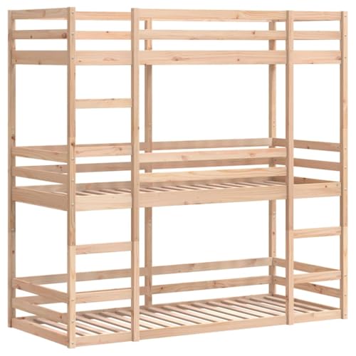 vidaXL Dreifach Etagenbett, Kinderbett ohne Matratze mit Rausfallschutz Leiter, Bettgestell mit Lattenrost, Bett Stockbett Holzbett, 75x190cm Massivholz Kiefer
