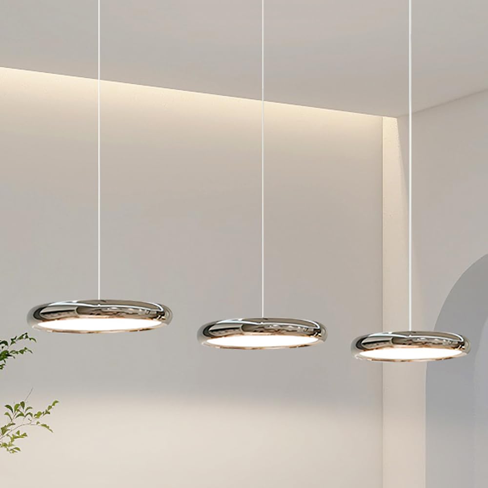 JNTFNE Kitchen Pendant Lighting Over Island, 3-Light Modern LED Hanging Pendant Light, Chrome/Black Dining Chandelier Over Table, Dimmable Dining Room Light Fixture Ceiling Hanging, 16W/39W