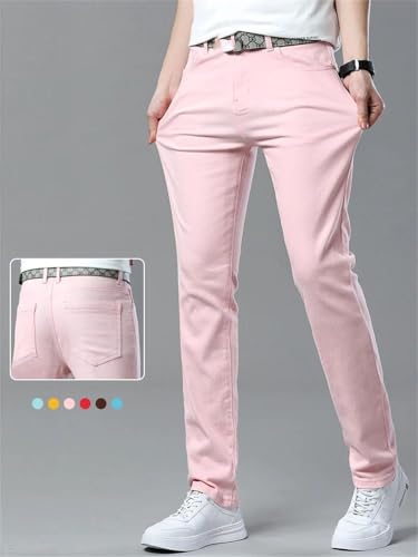 Men's Comfortable Elastic Fitted Straight Denim Trousers Korean Casual Pants2