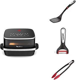 LOT Moulinex air fryer Surface & Pizza 4L, grande surface de cuisson, Fenêtre visualisation, Noir AL4018F0 + 3 ustensiles Tefal - Epluche légumes K2071814 + pince à aliments K2060714 + spatule K20608