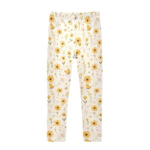 KLL Embroidery Bee Butterfly Flowers Toddler Baby Girl Cotton Pants Fashion High Waisted Pants Sports