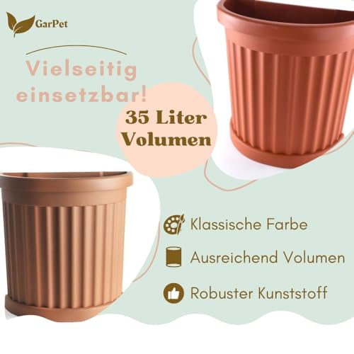 GarPet 2er Set Pflanzkübel Halbrund direkt an der Wand Pflanzkübel Groß Außen Blumenkübel Outdoor Pflanztopf Pflanzkasten Blumentopf 50 Terrakotta