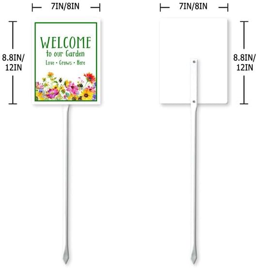 Bidesign (7x8.8) IN Welcome To Our Garden Love Grows Here Yard Sign With Metal Stake For Garden Grass Farm Decor Lawn Sign Stand Tin Welcome Sign Outdoor Decorations - Image 5