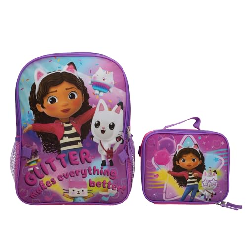 AI ACCESSORY INNOVATIONS Gabby’s Dollhouse 2 Piece Backpack Set, Pre-School Girls 16' Travel Bag, Pink