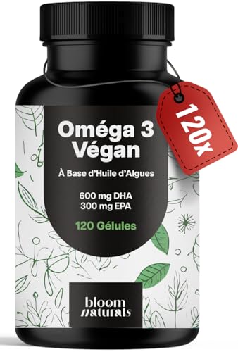 Omega 3 Vegan Huile d’Algues - 120 Gélules - Omega 3 Algues avec 600 mg DHA & 300 mg EPA par dose journalière - Vegan - Produit en Allemagne
