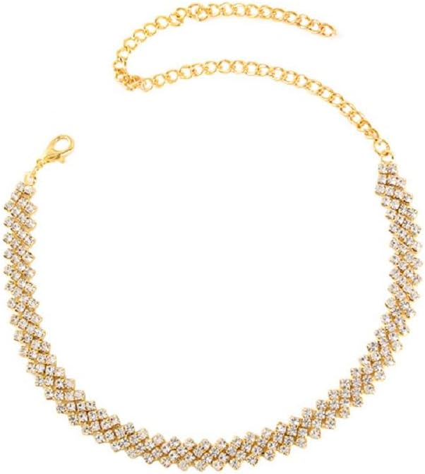 Glitter Silver Choker Necklace Elegant Rhinestone Diamond Prom Necklaces Sparkly Imitation Crystal Party Jewelry Gift for Women