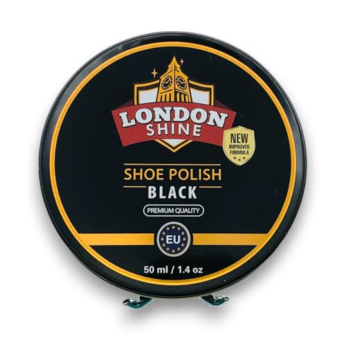 Wax Shoe Polish for Black Leather Shoes – Premium Black Color for High Gloss Shoe Shine, Leather Care & Conditioning | 50ml / 1.40 fl.oz Tin.