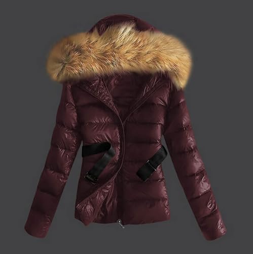 XUNRYAN Teen Girls Winter Warm Down Coat Cropped Puffer Jackets Faux-Fur Hooded Anorak Parka Thicken Ski Jackets Belted2