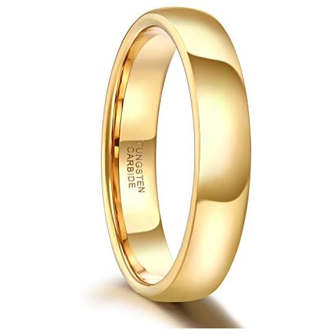 SHINYSO 4mm Tungsten Carbide Ring Dome Polished Wedding Band for Men Women Gold Comfort Fit Size 10 Cover