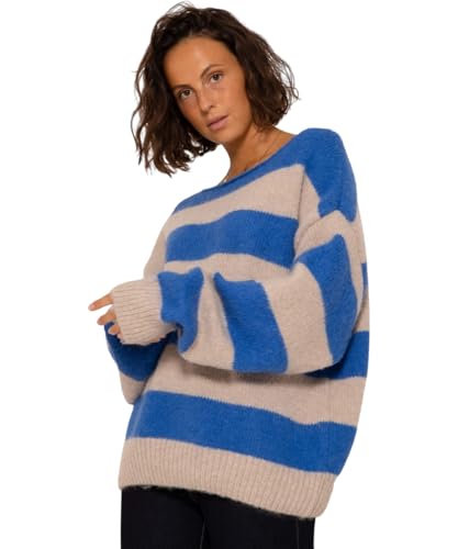SASSYCLASSY Gestreifter Pullover Damen Winter - Oversize Sweater mit Blockstreifen - Sweatshirt Damen - Strickpulli Damen gestreift bunt - Strickpullover Damenpullover L/XL