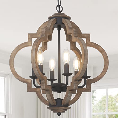 Eayaya Farmhouse Chandeliers For Dining Room, 6-Light Rustic Dining Room Light Fixture Over Table, Wood Black Hanging Pendant Lights Kitchen Island, Boho Chandelier For Bedrooms Entryway Living Room #TOP7