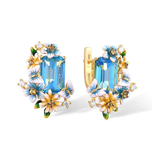 Santuzza 925 Sterling Silver Daisy Butterfly Earrings Blue Glass Enamel Flower Dangle Earrings For Women #TOP20