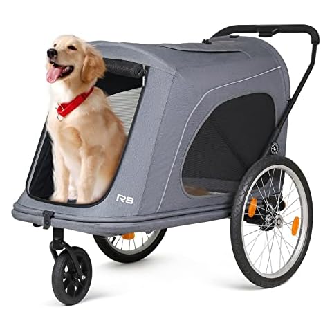 Beberoad Pets R8 Extra Large Foldable Pet Stroller, Dog Stroller & Pet Trailer for Large Dogs Under 100 lbs, Unmovable, Disabled & Pregnant Dogs - Conveniently Carriable by Bike and Car, Grey Cover