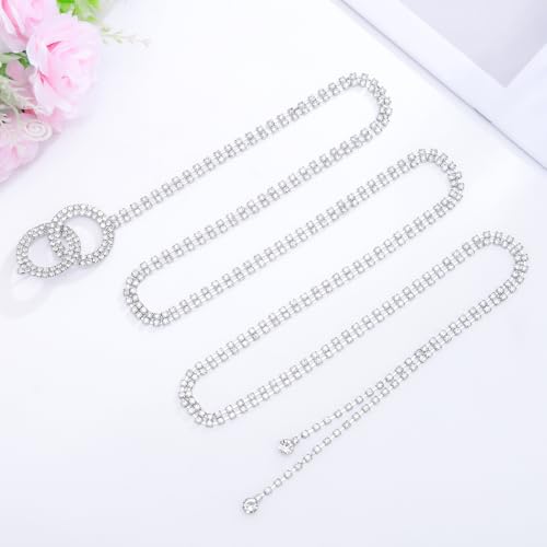 Abien Rhinestone Belts for Women Silver Chain Belt Dress Belt O-Ring Waistband Belt for Dresses (style-b)3