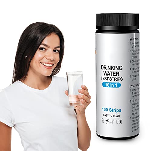Drinking Water Test Strips for Home Tap - 100 Strips - 16 in 1 Water Testing Kit Tap and Well Water Purity Detect Ph, Hardness, Lead, Iron, Copper, Chlorine, Cyanuric Acid
