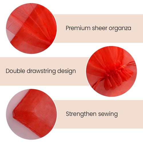 Image of Meowoo 100PCS Organza Bags, 3x4in Small Mesh Bags Drawstring, Mesh Gift Bags Drawstring for Jewelry, Candy, Christmas, Sachets, Festivals, Bathroom Soaps, Makeup Organza, Wrapping Supplies(red)