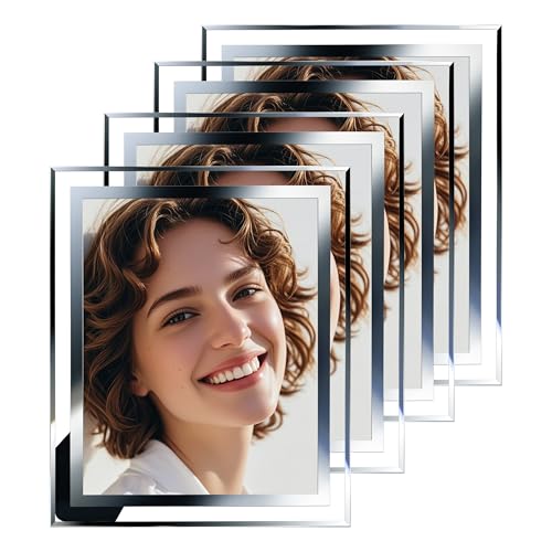 SIMON'S SHOP - Juego de 4 marcos de fotos de 8 x 10 cm, transparentes con bordes plateados, para fotos de 8 x 10 cm, marco de pared y mesa