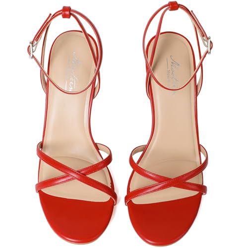 Image of Mostrin Strappy Heels for Women Ankle Strap Heels Women's Heeled Sandals for Party Prom Wedding