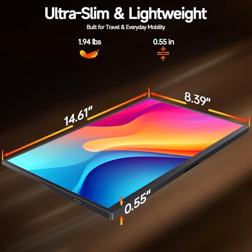 Image of 15.6 inch Portable Monitor 1080P FHD, 250 Nits Bright Screen USB-C HDMI with Kickstand & Dual Speakers, Travel Laptop Second Screen Extender for PC Phone PS5 Xbox Switch,Ultra Slim External Display