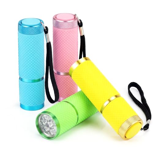 DAFURIET 4 Pack Mini Flashlights, 9 LED Glow-in-the-Dark Aluminum Lights with Straps – Perfect for Camping, Hiking, and Emergency