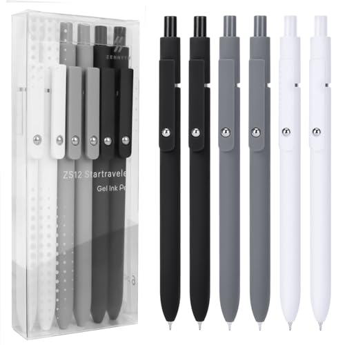 FIOVER Gel Pens, 6pcs 0.5mm Fine Point Black Ink, Smooth