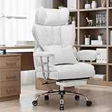 Efomao Big and Tall Office Chair 400lbs – PU Leather Executive Office Chair with Lumbar Support & Leg Rest, Heavy-Duty Computer Chair for Home Office, White