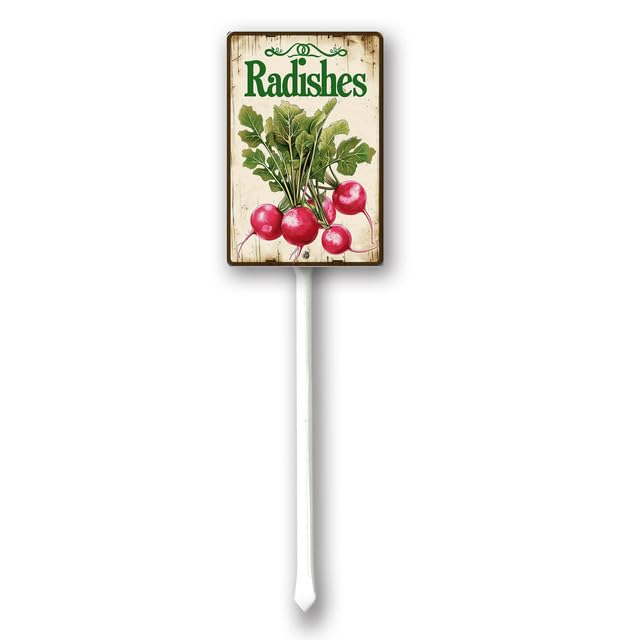 Uptell Vintage Vegetable Signs for Garden with Stake Radishes Yard Sign Vegetable Garden Label Stakes Plant Markers for Outdoor Plants Waterproof