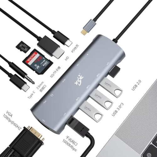 Hub adaptateur USB C avec Gigabit Ethernet et lecteur SD pour ordinateur portable