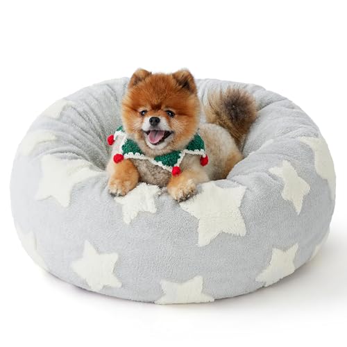 Image of LE SURE Shown on TV Jacquard Donut Cute Small Dog Beds,Grey 23x23x7in | Orthopedic Calming Cat Sofa Indoor,Original Design Pattern,Washable Cover,Home Decor as Gift for Pet ,Anti Slip Bottom