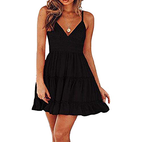 Acyoung Robe d'été sans manches avec col en V pour femme - Noir - 40 Cover