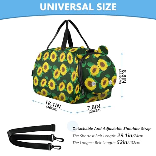 Sunflower Green Leaf Kids Travel Duffel Bag for Boys Girls Overnight Weekend Tote Bag with Shoes Compartment for Gym Sports Dance3