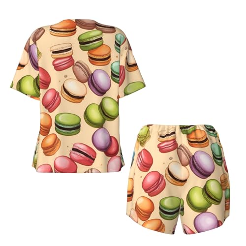Pyjama biscuit macaron femme ensemble 2 pièces col rond fluide avec short